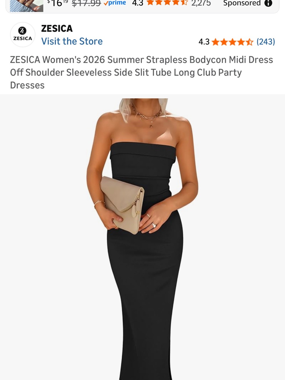 ZESICA Black Strapless Bodycon Midi Dress
